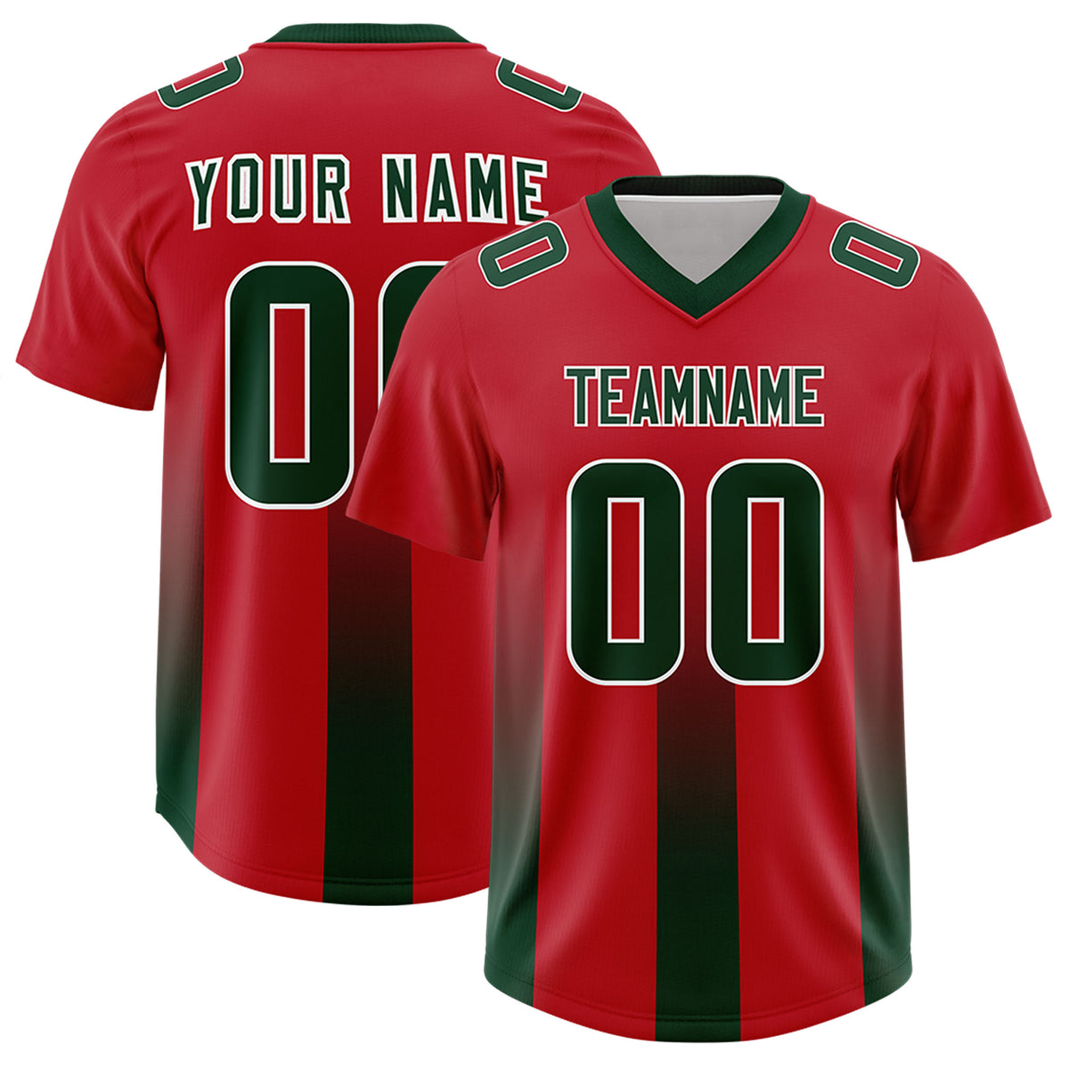 Custom Red Green Vertical Width Stripe Gradient Fashion Personalized Team Football Jersey