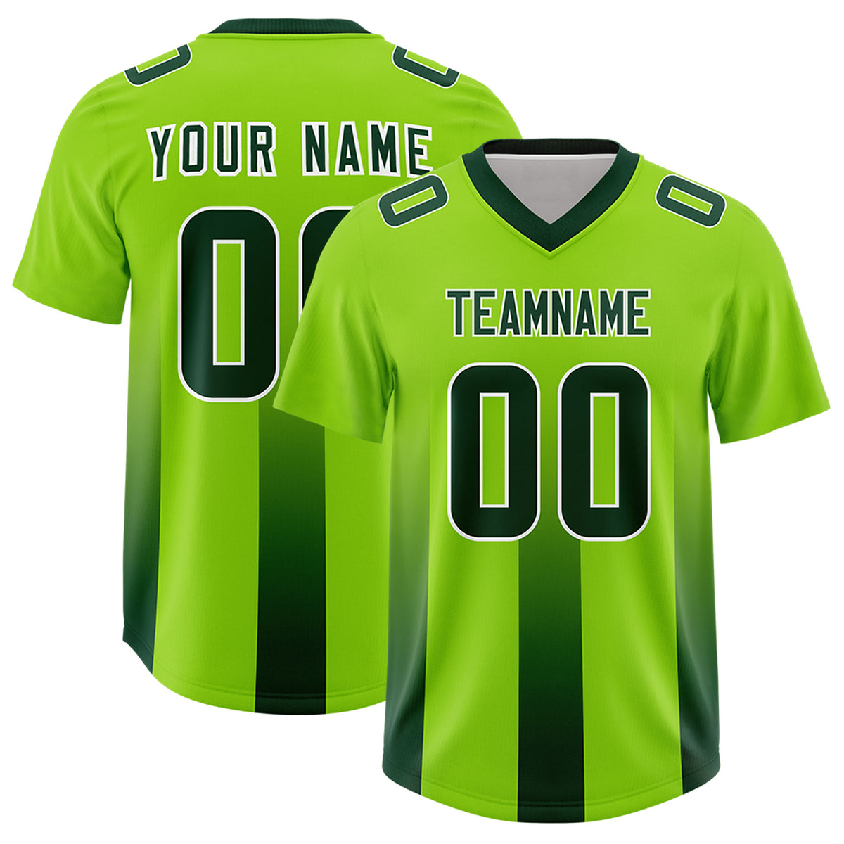 Custom Neon Green Green Vertical Width Stripe Gradient Fashion Personalized Team Football Jersey
