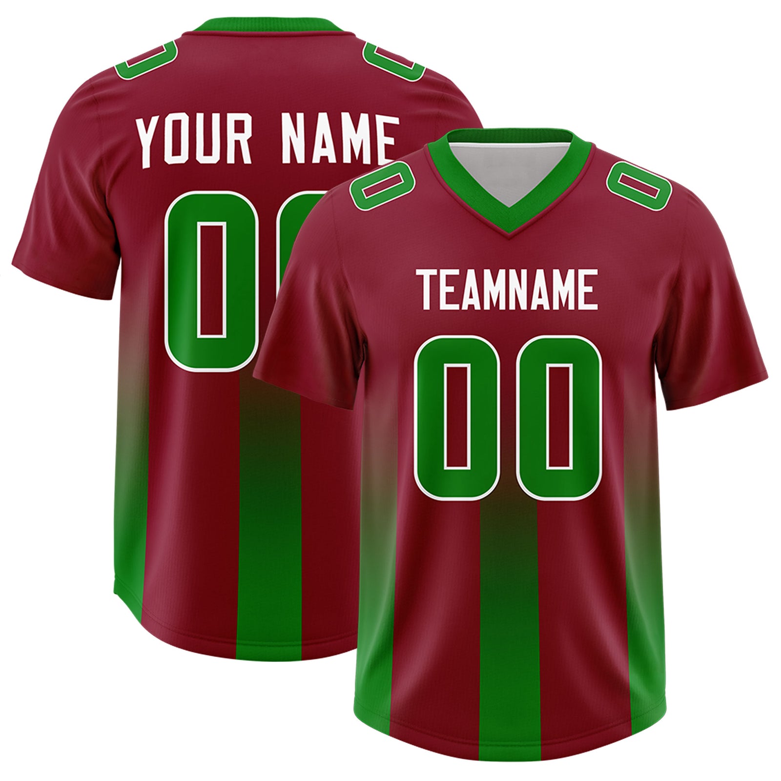 Custom Cardinal Kelly Green Vertical Width Stripe Gradient Fashion Personalized Team Football Jersey