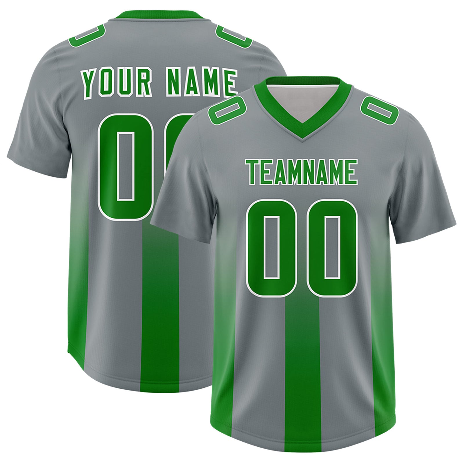 Custom Dark Gray Kelly Green Vertical Width Stripe Gradient Fashion Personalized Team Football Jersey