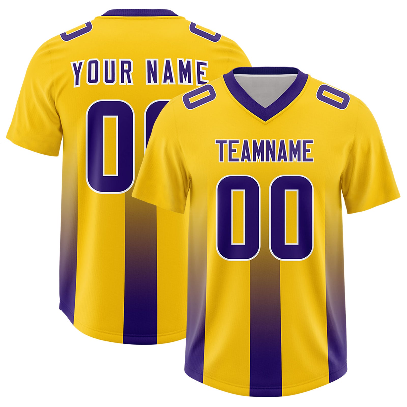 Custom Yellow Purple Vertical Width Stripe Gradient Fashion Personalized Team Football Jersey