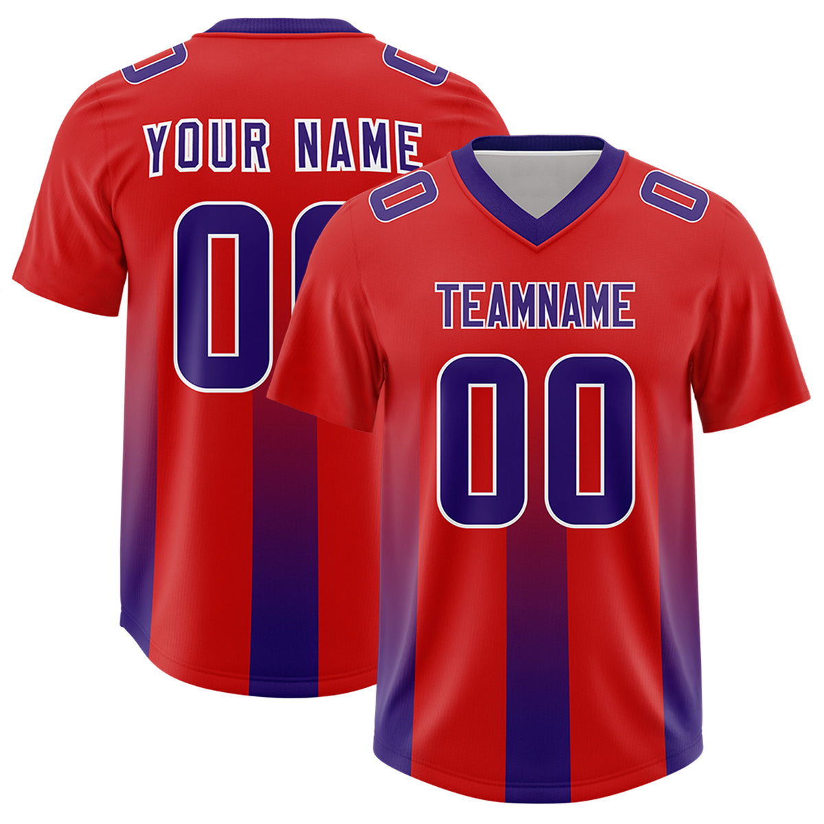 Custom Red Purple Vertical Width Stripe Gradient Fashion Personalized Team Football Jersey