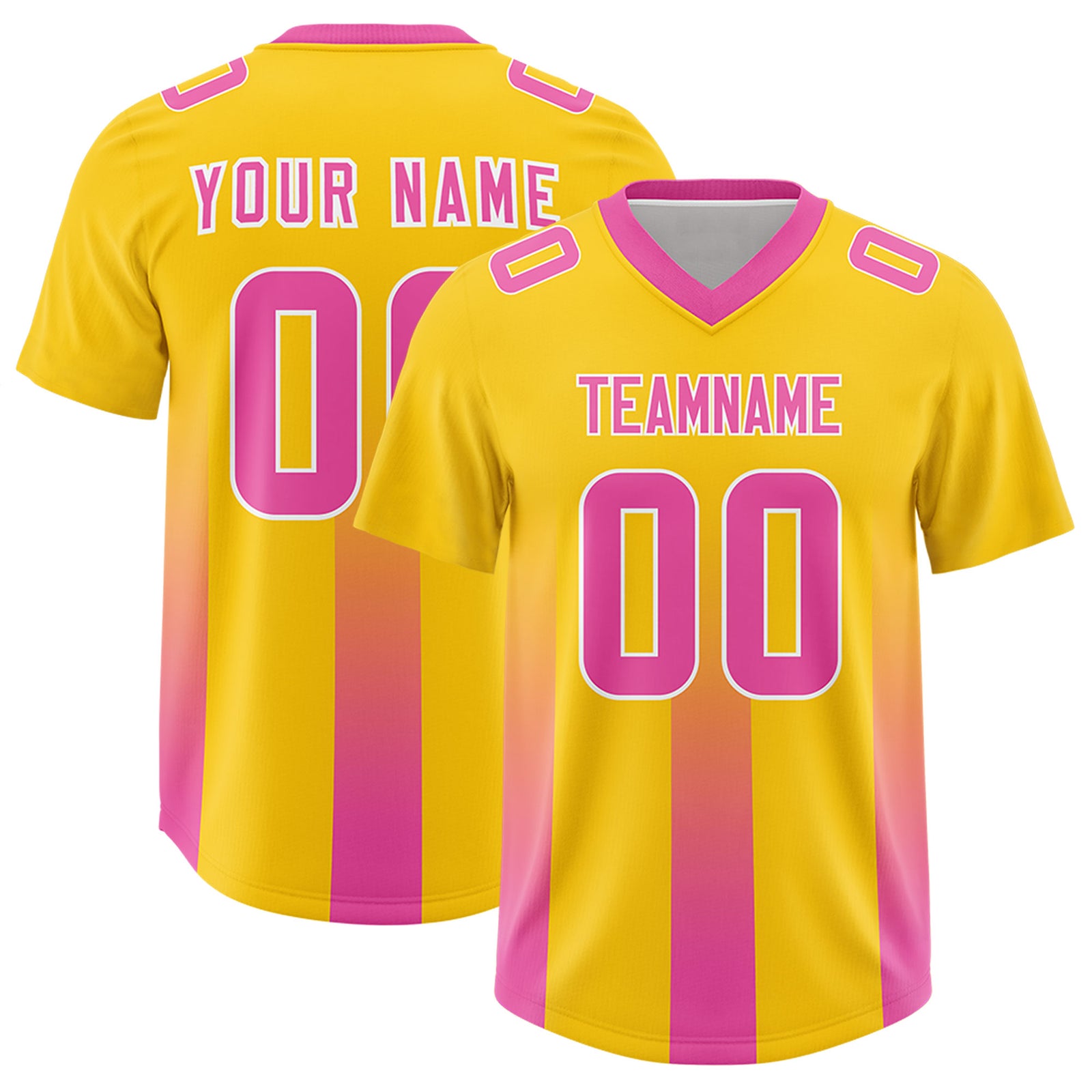Custom Yellow Pink Vertical Width Stripe Gradient Fashion Personalized Team Football Jersey