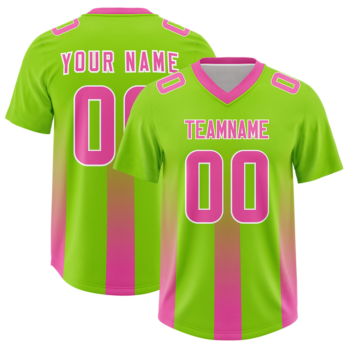 Custom Neon Green Pink Vertical Width Stripe Gradient Fashion Personalized Team Football Jersey