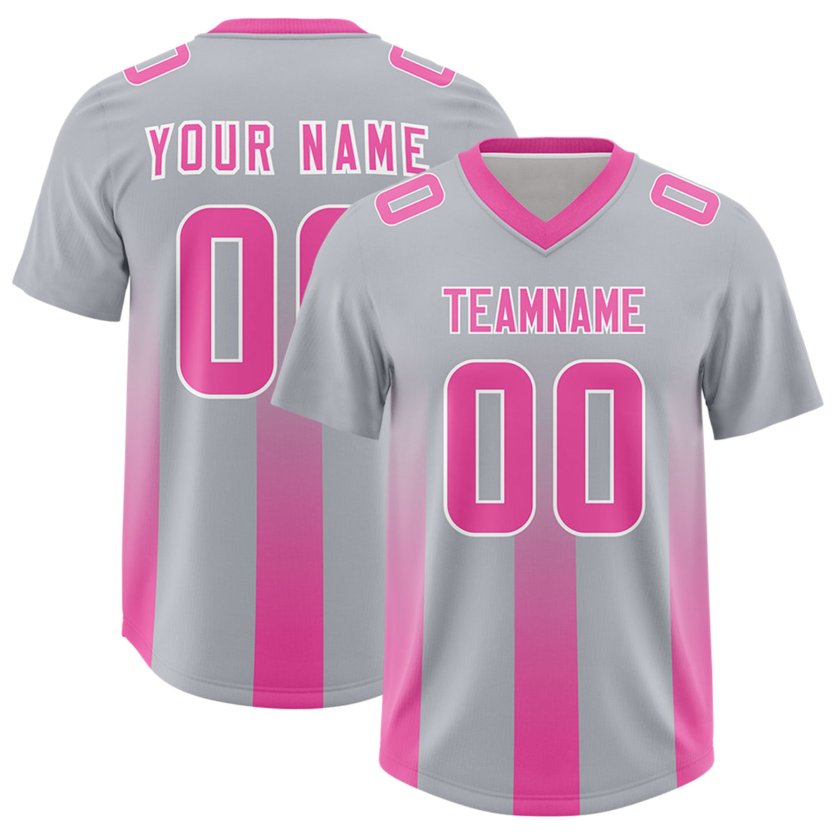 Custom Gray Pink Vertical Width Stripe Gradient Fashion Personalized Team Football Jersey