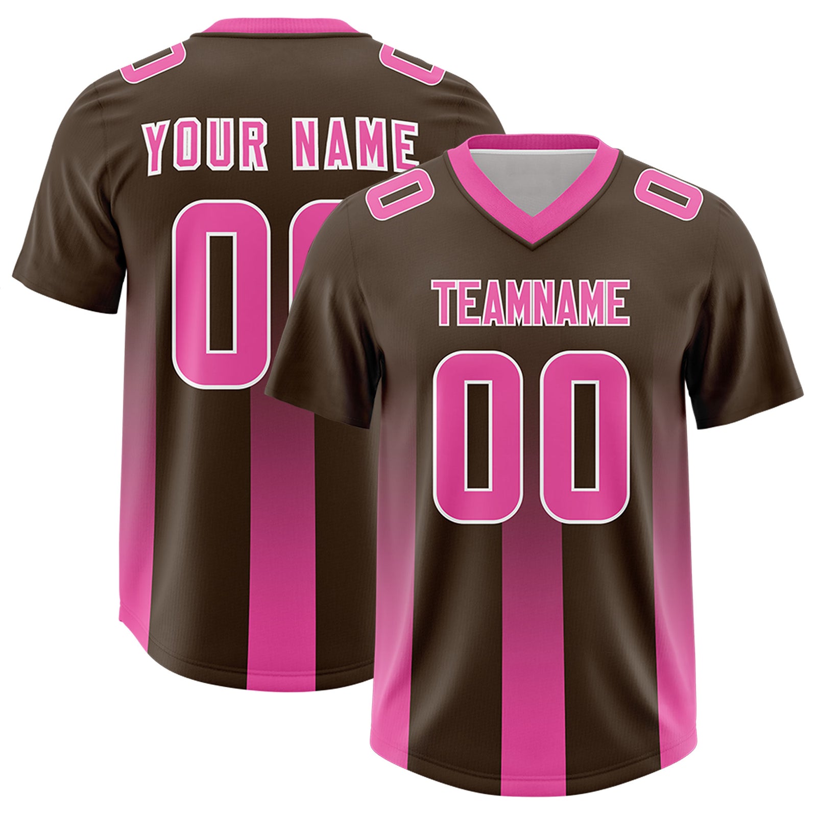 Custom Brown Pink Vertical Width Stripe Gradient Fashion Personalized Team Football Jersey