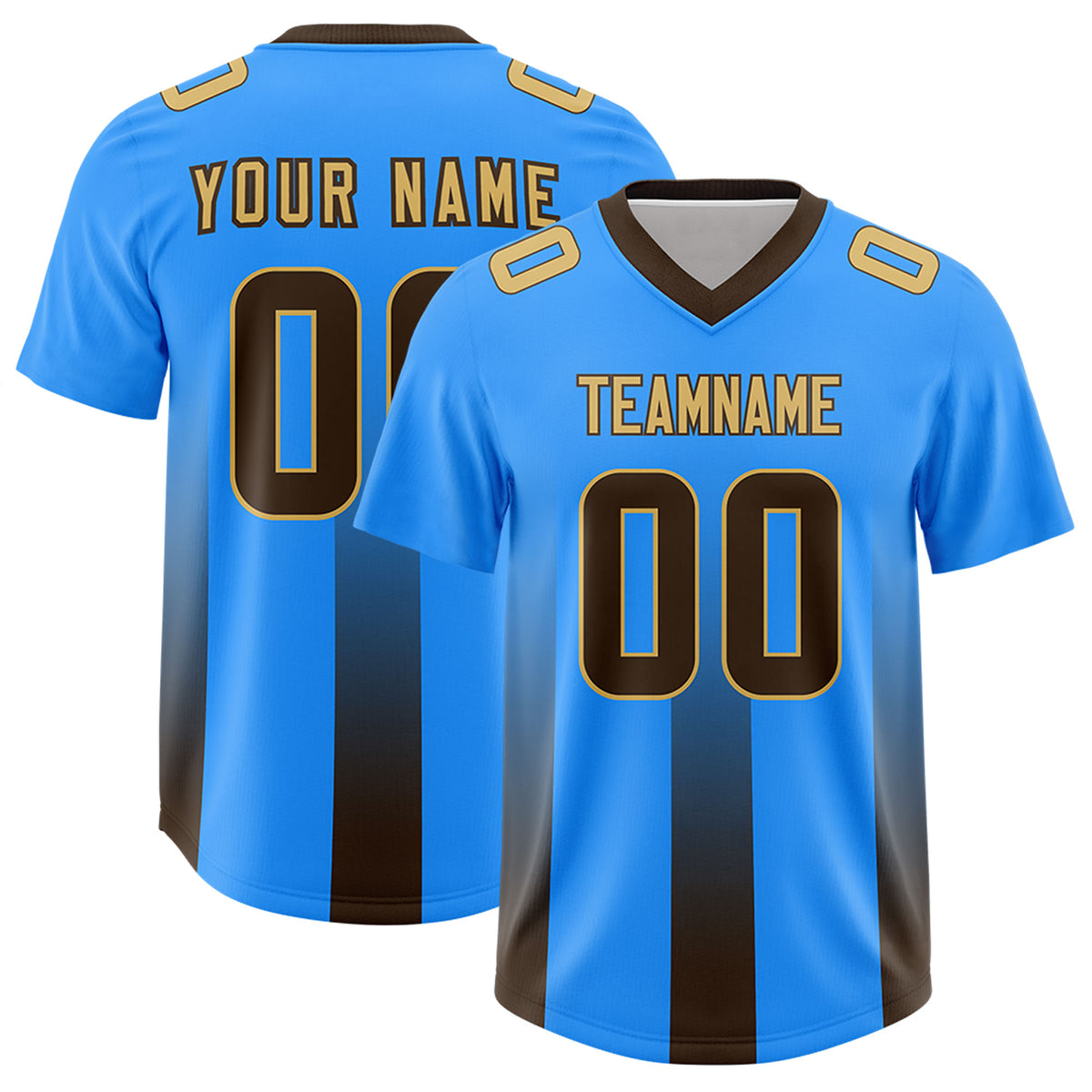 Custom Light Blue Brown Vertical Width Stripe Gradient Fashion Personalized Team Football Jersey
