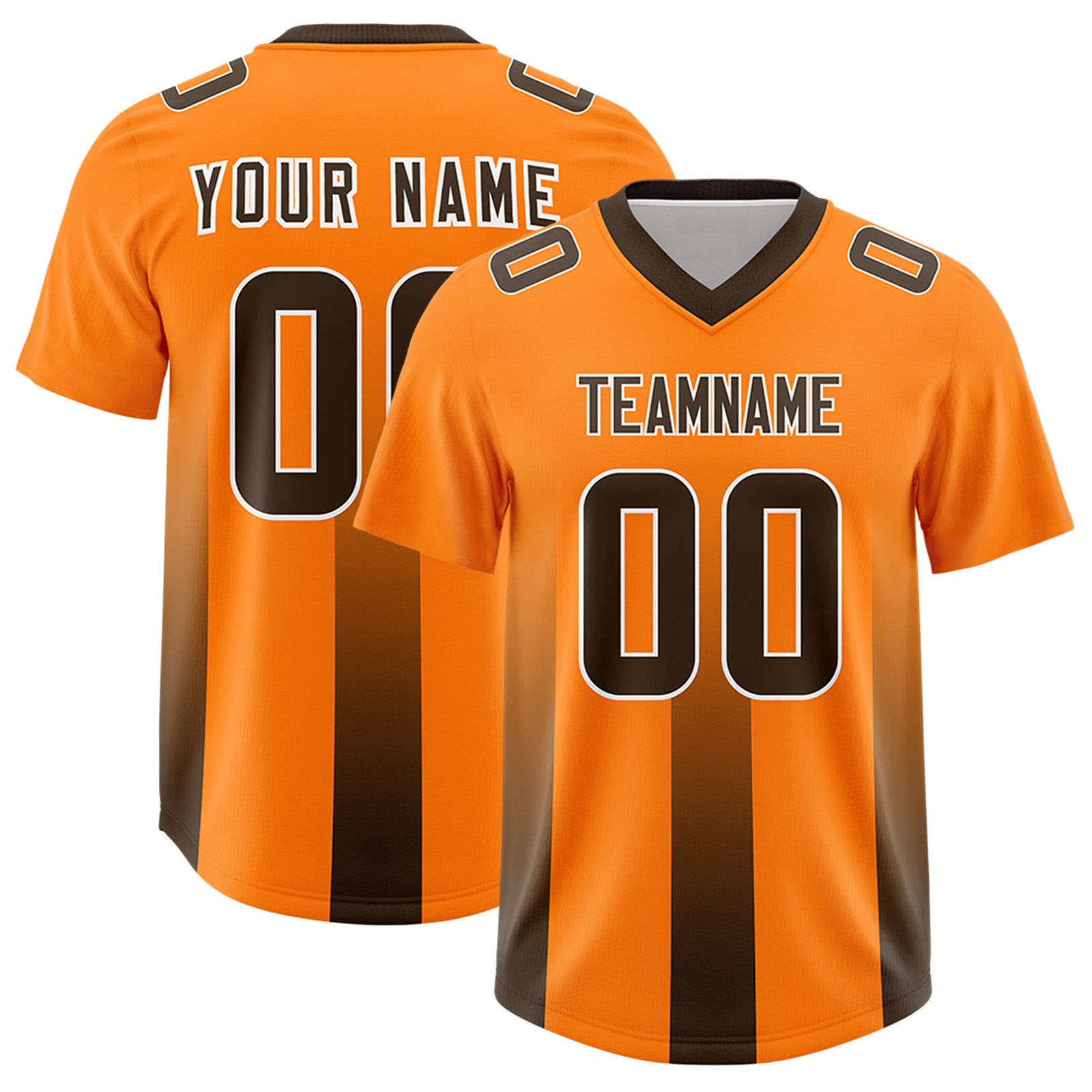 Custom Orange Brown Vertical Width Stripe Gradient Fashion Personalized Team Football Jersey