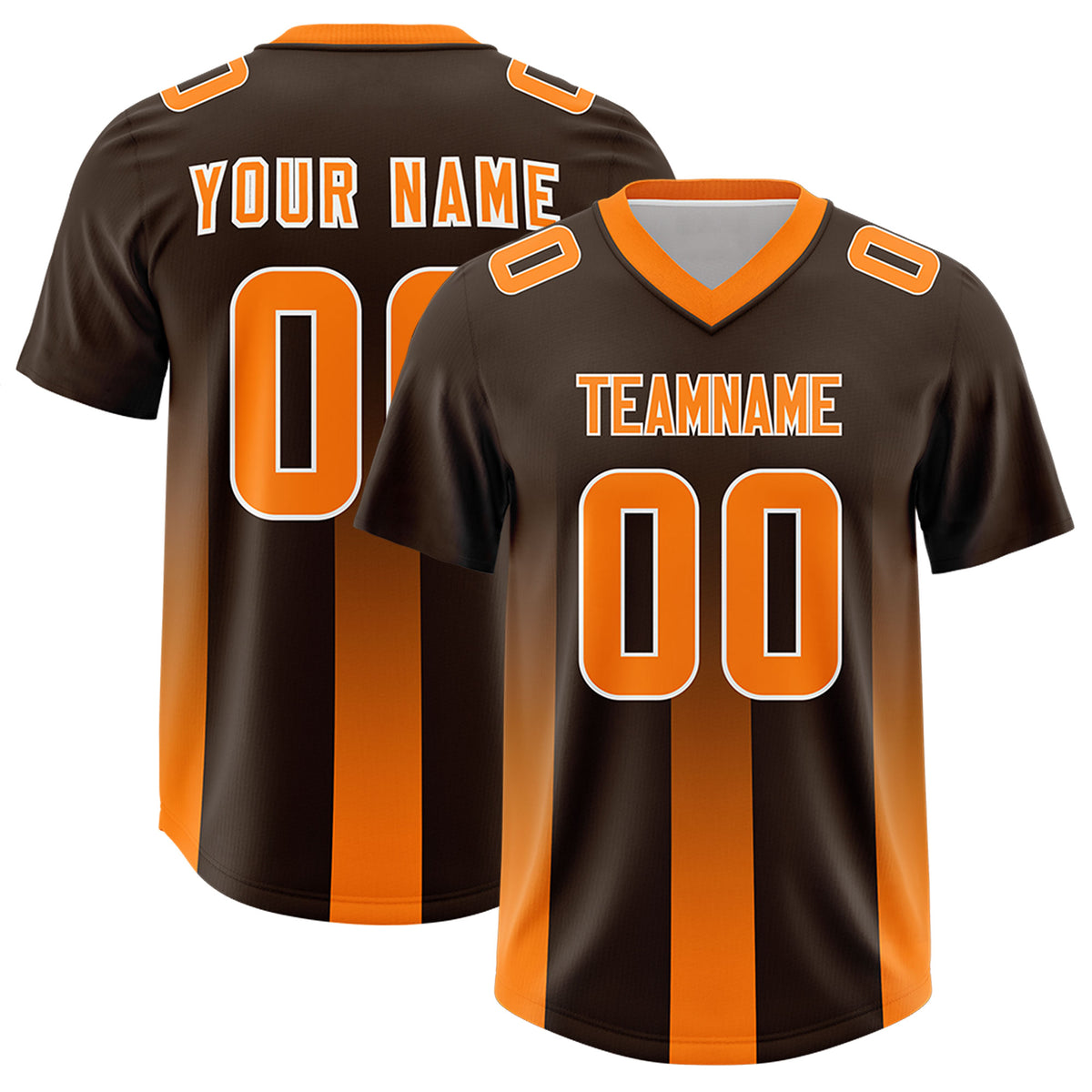 Custom Brown Orange Vertical Width Stripe Gradient Fashion Personalized Team Football Jersey