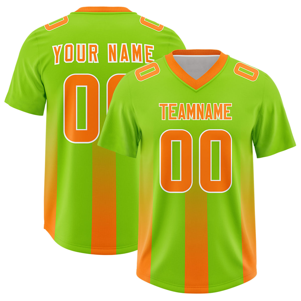 Custom Neon Green Orange Vertical Width Stripe Gradient Fashion Personalized Team Football Jersey
