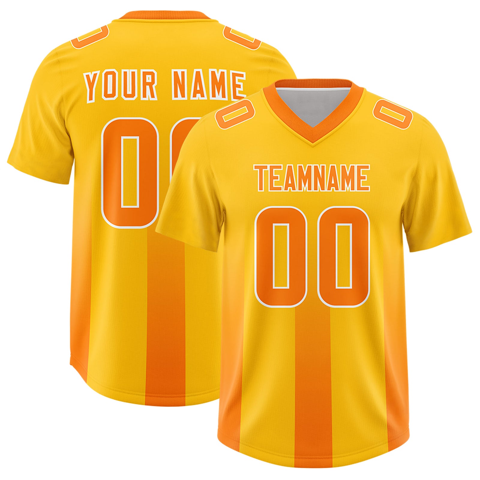 Custom Yellow Orange Vertical Width Stripe Gradient Fashion Personalized Team Football Jersey