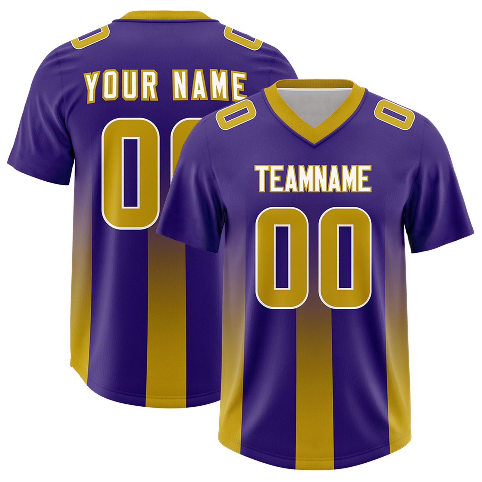 Custom Purple Old Gold Vertical Width Stripe Gradient Fashion Personalized Team Football Jersey