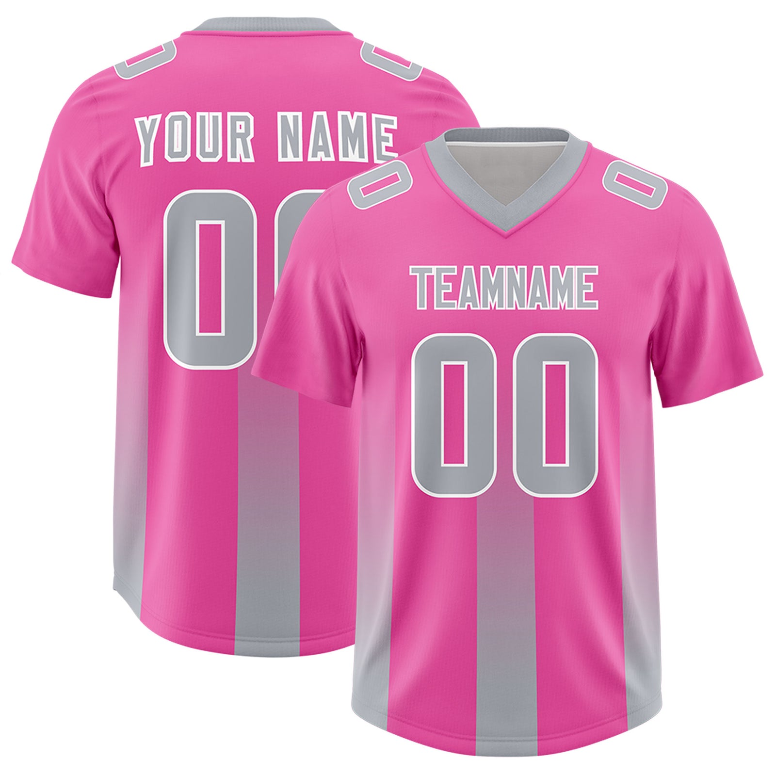Custom Pink Gray Vertical Width Stripe Gradient Fashion Personalized Team Football Jersey