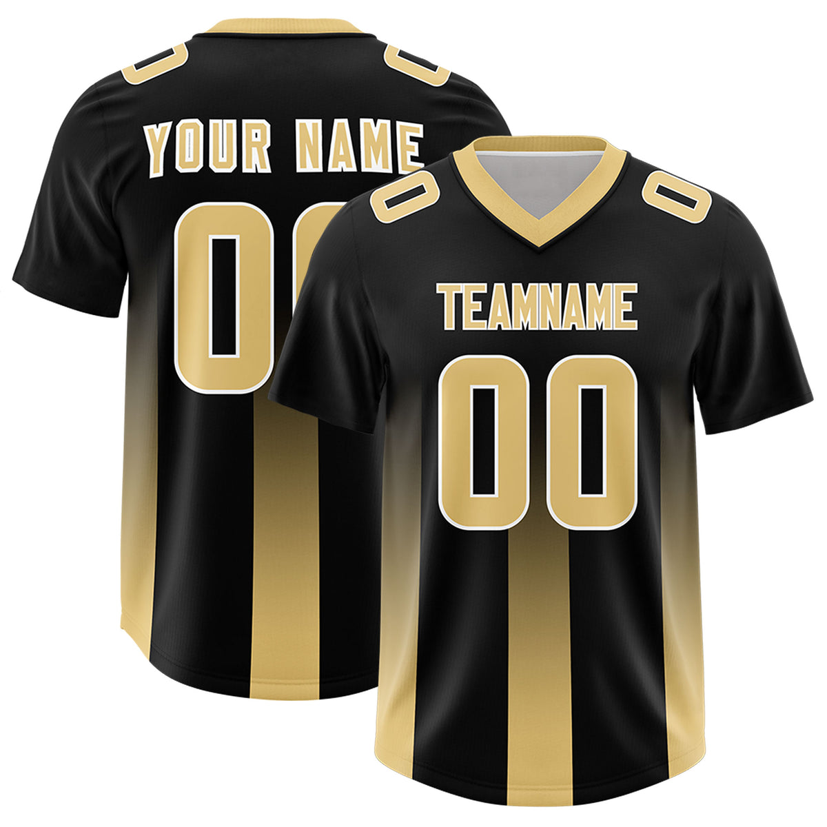 Custom Black Khaki Vertical Width Stripe Gradient Fashion Personalized Team Football Jersey