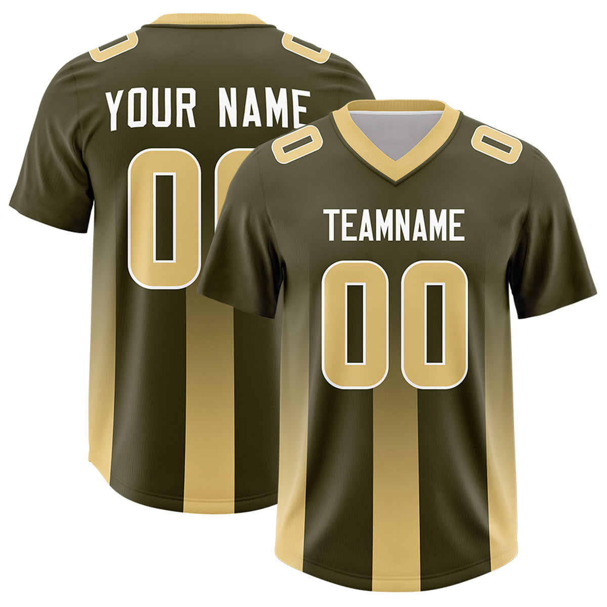 Custom Olive Khaki Vertical Width Stripe Gradient Fashion Personalized Team Football Jersey