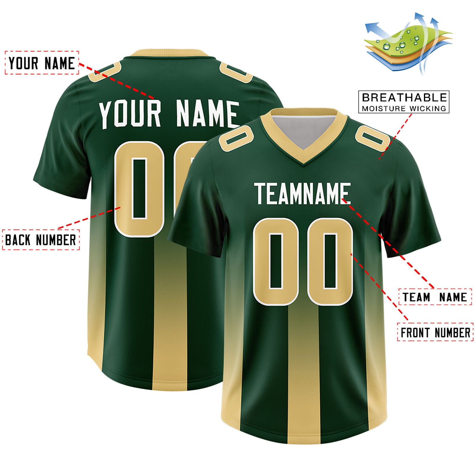 Custom Green Khaki Vertical Width Stripe Gradient Fashion Personalized Team Football Jersey