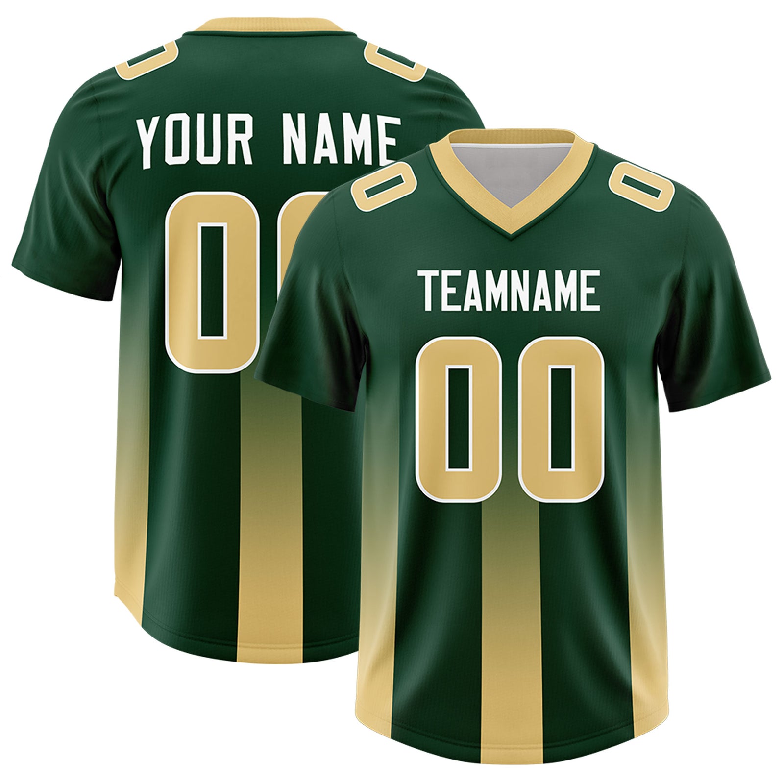 Custom Green Khaki Vertical Width Stripe Gradient Fashion Personalized Team Football Jersey