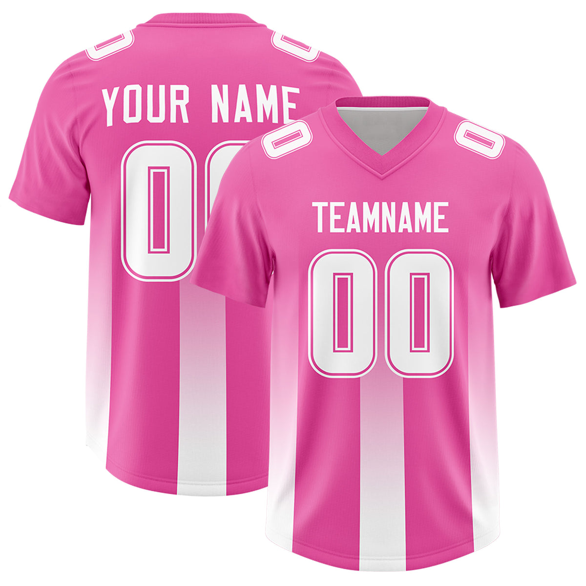 Custom Pink White Vertical Width Stripe Gradient Fashion Personalized Team Football Jersey