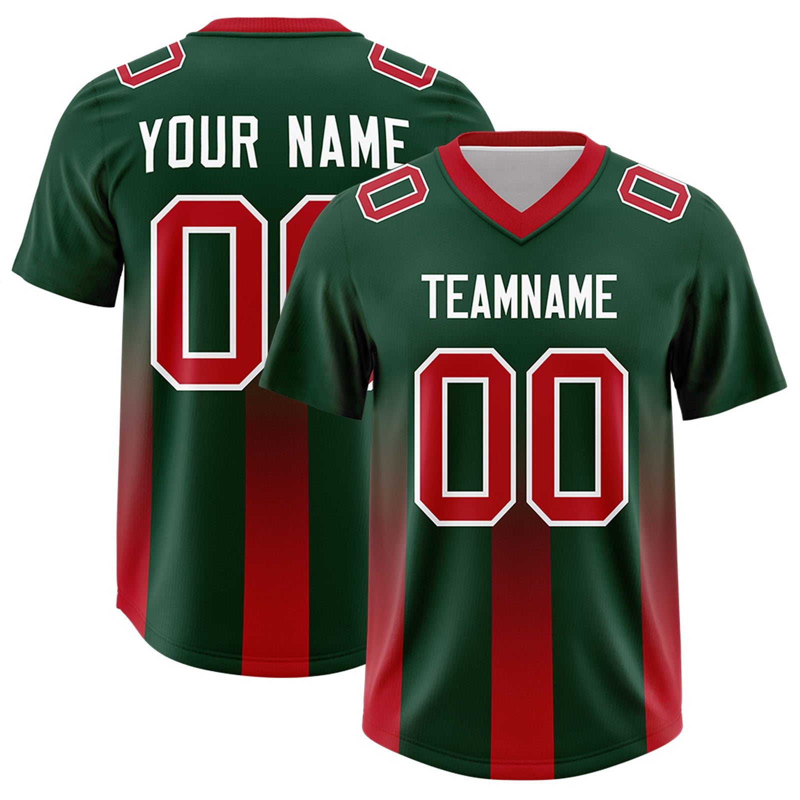 Custom Green Red Vertical Width Stripe Gradient Fashion Personalized Team Football Jersey