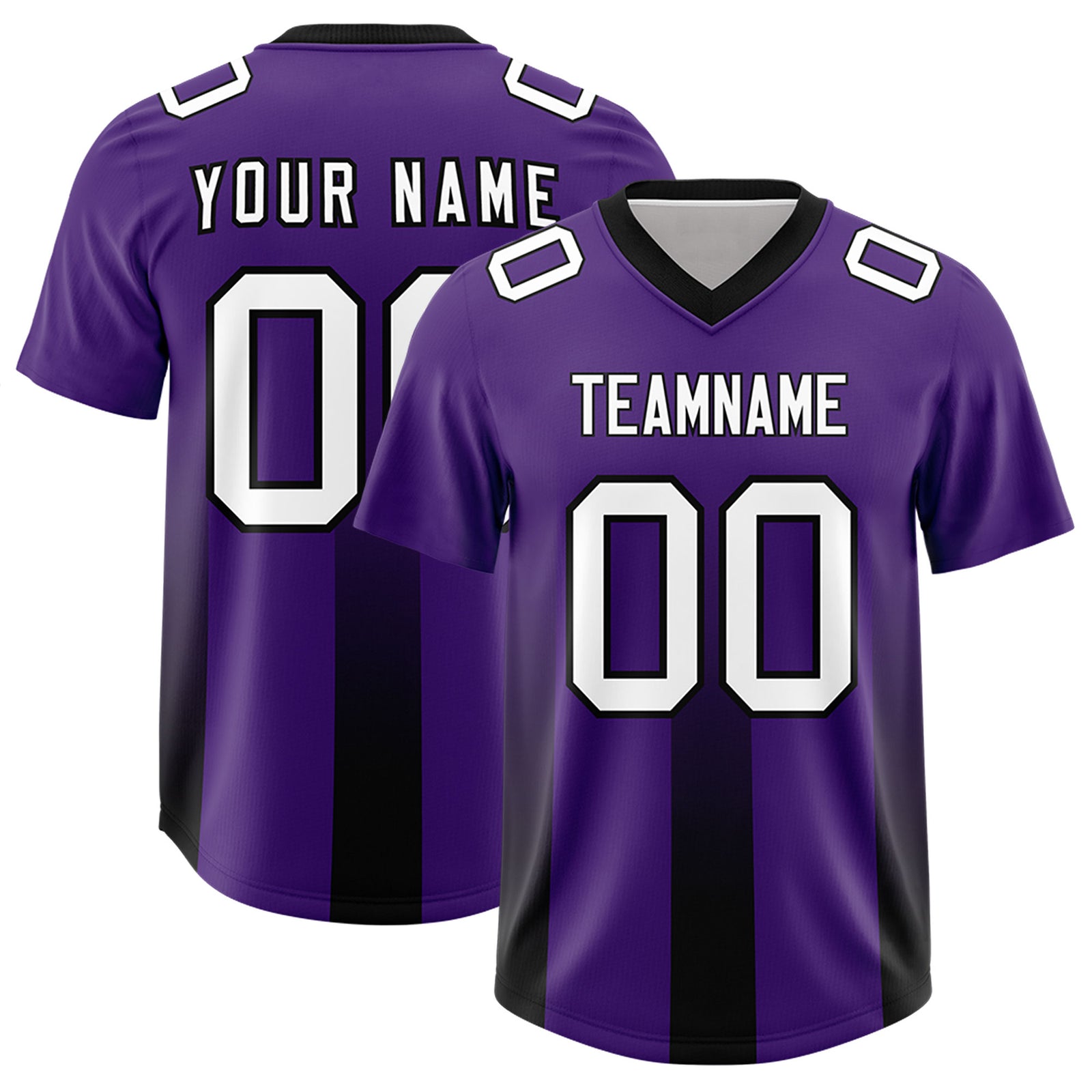 Custom Purple Black Vertical Width Stripe Gradient Fashion Personalized Team Football Jersey