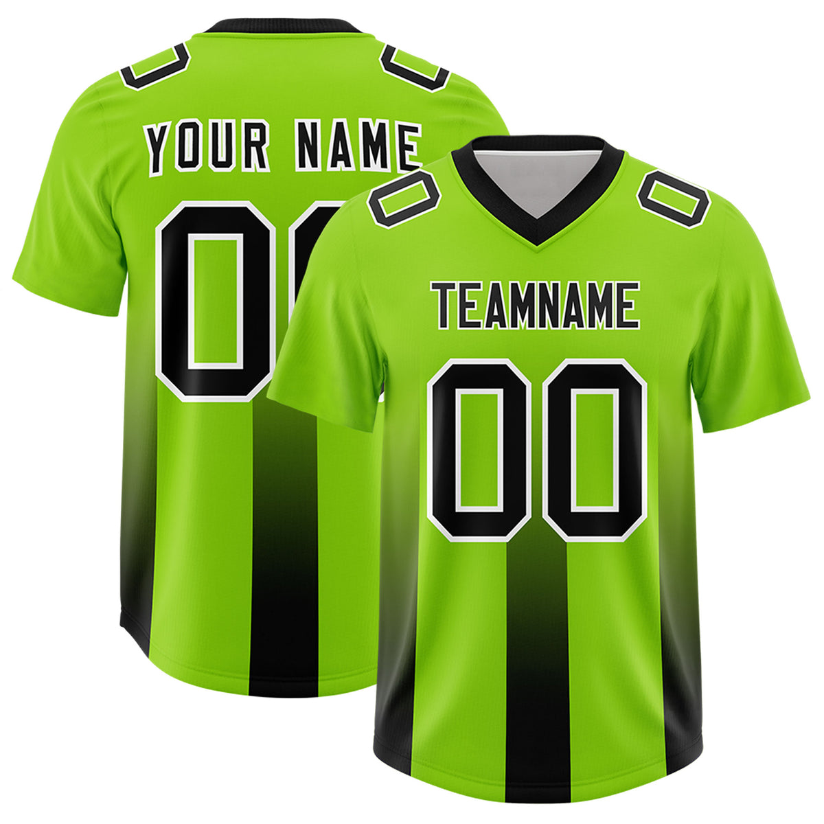 Custom Neon Green Black Vertical Width Stripe Gradient Fashion Personalized Team Football Jersey