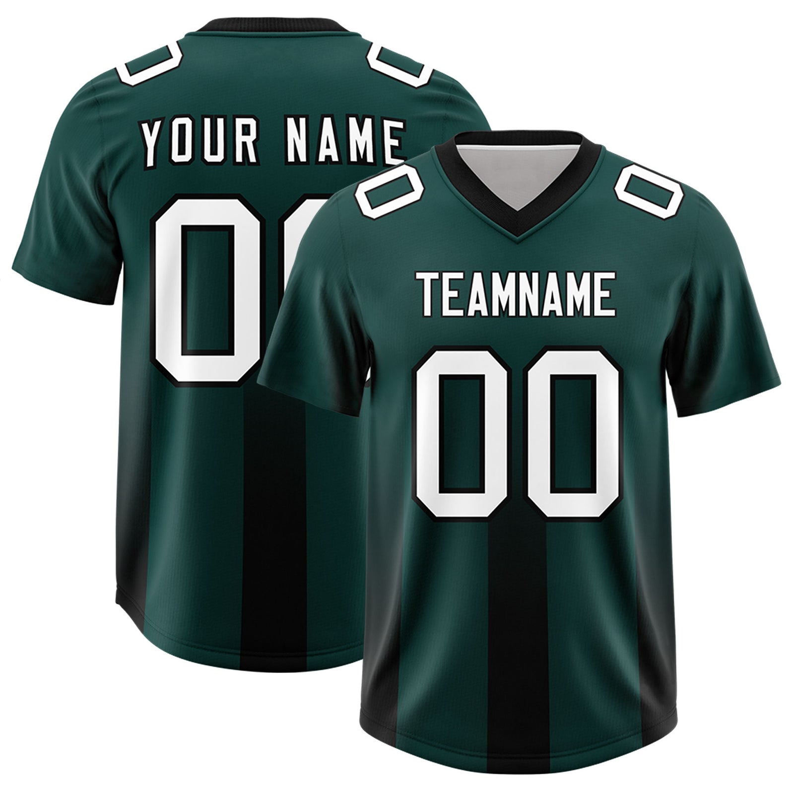 Custom Midnight Green Black Vertical Width Stripe Gradient Fashion Personalized Team Football Jersey