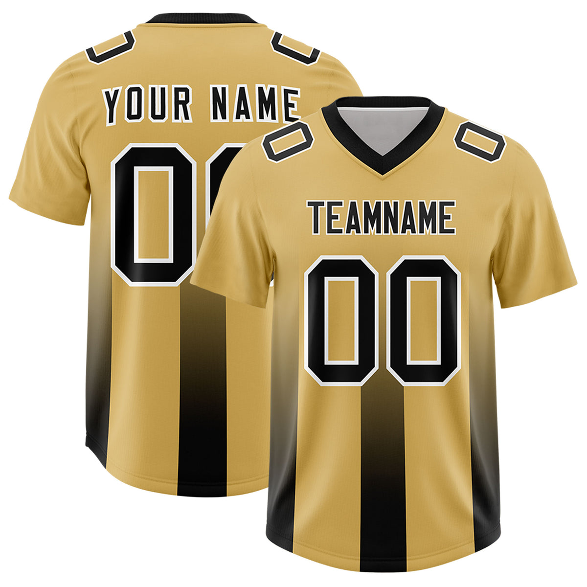 Custom Khaki Black Vertical Width Stripe Gradient Fashion Personalized Team Football Jersey