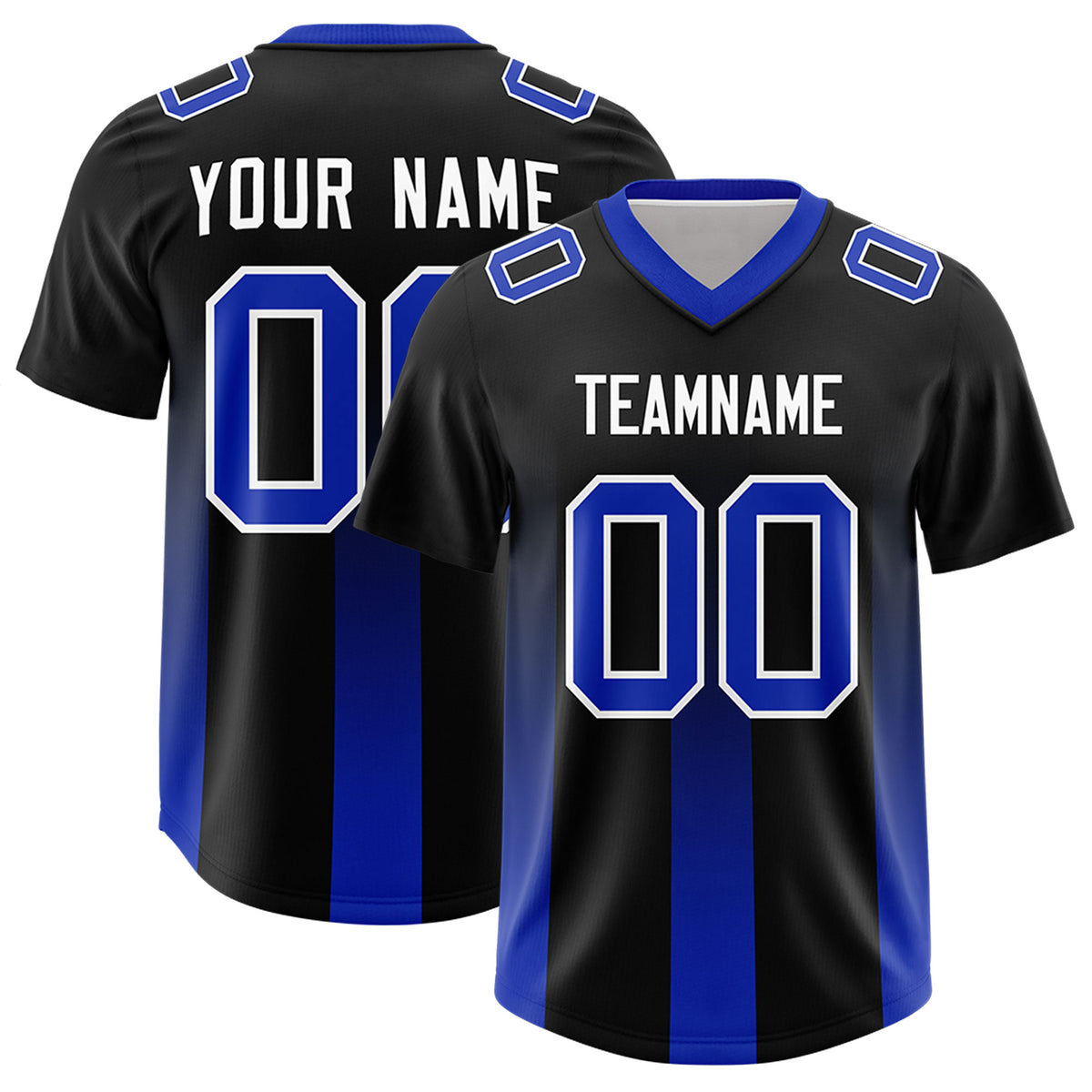 Custom Black Royal Vertical Width Stripe Gradient Fashion Personalized Team Football Jersey