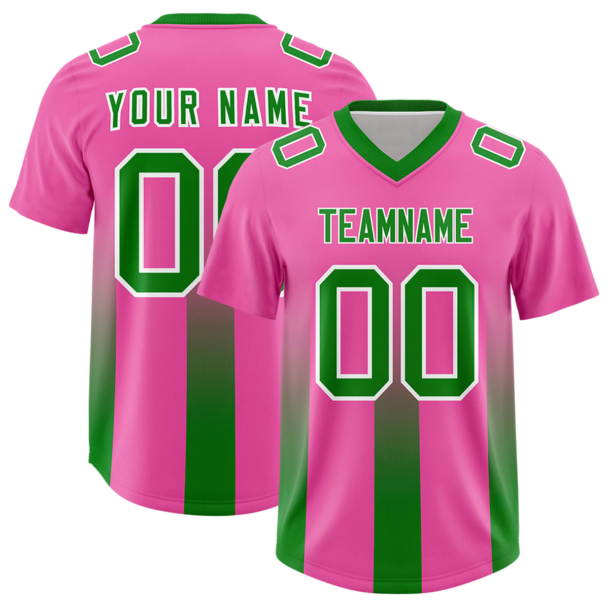 Custom Pink Kelly Green Vertical Width Stripe Gradient Fashion Personalized Team Football Jersey