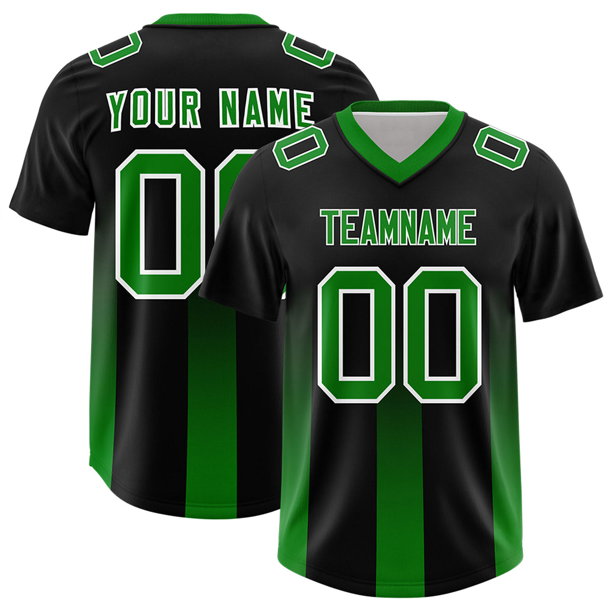Custom Black Kelly Green Vertical Width Stripe Gradient Fashion Personalized Team Football Jersey