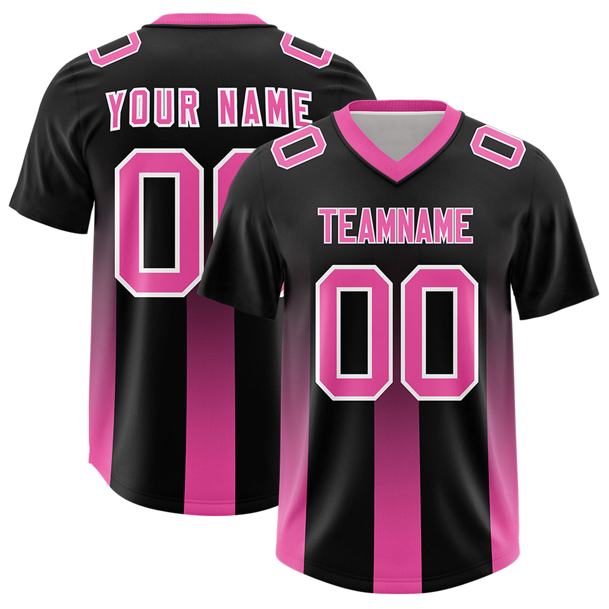 Custom Black Pink Vertical Width Stripe Gradient Fashion Personalized Team Football Jersey