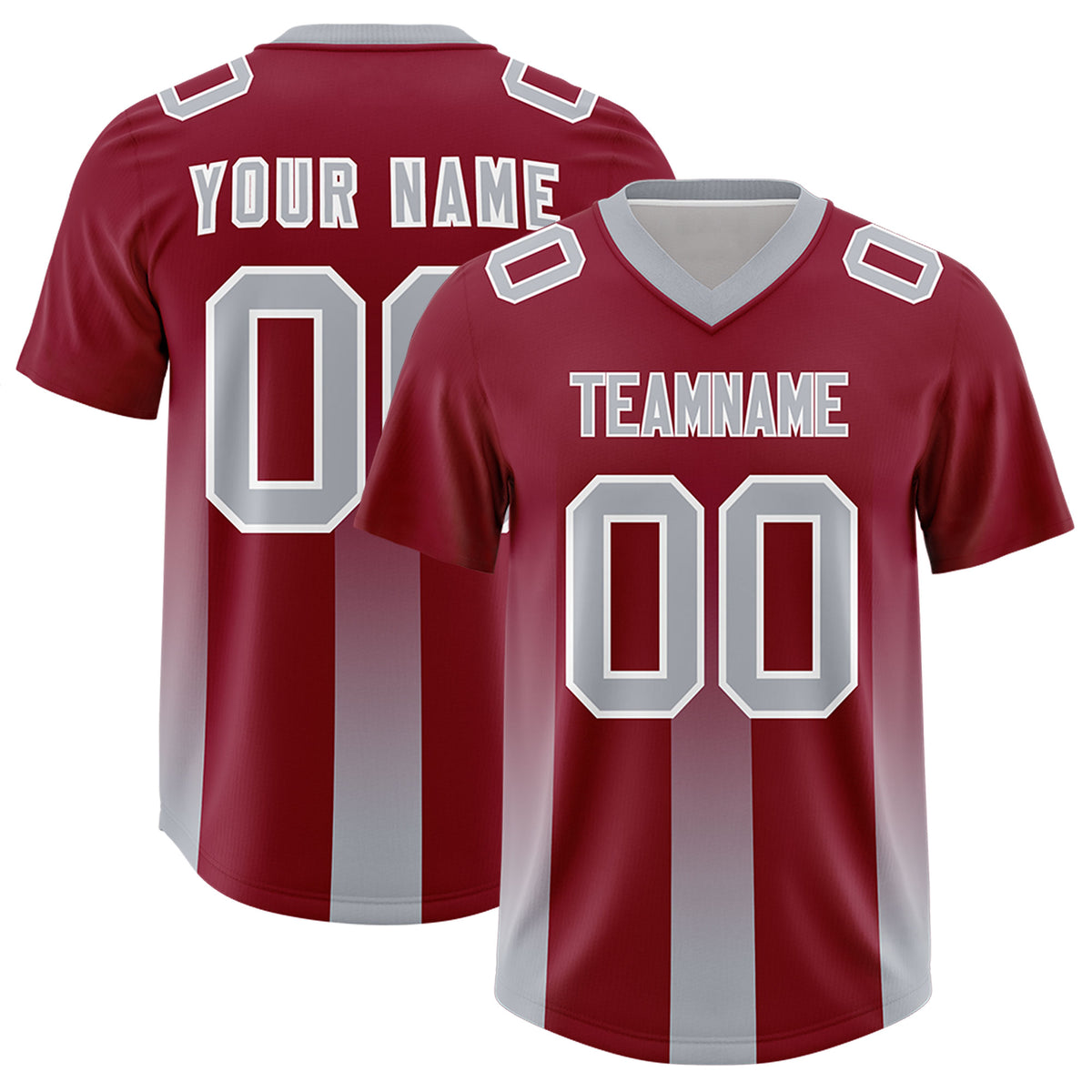 Custom Cardinal Gray Vertical Width Stripe Gradient Fashion Personalized Team Football Jersey
