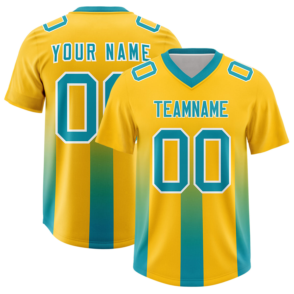 Custom Yellow Aqua Vertical Width Stripe Gradient Fashion Personalized Team Football Jersey