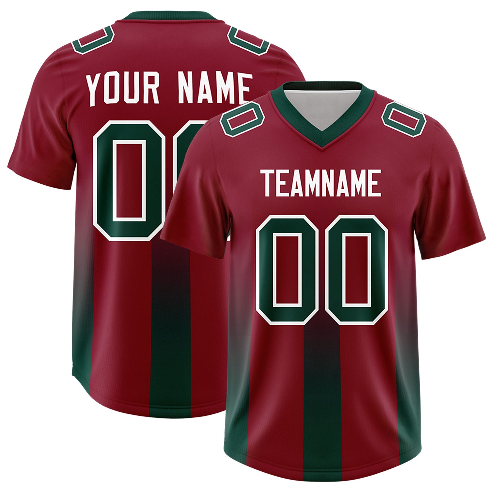 Custom Cardinal Midnight Green Vertical Width Stripe Gradient Fashion Personalized Team Football Jersey