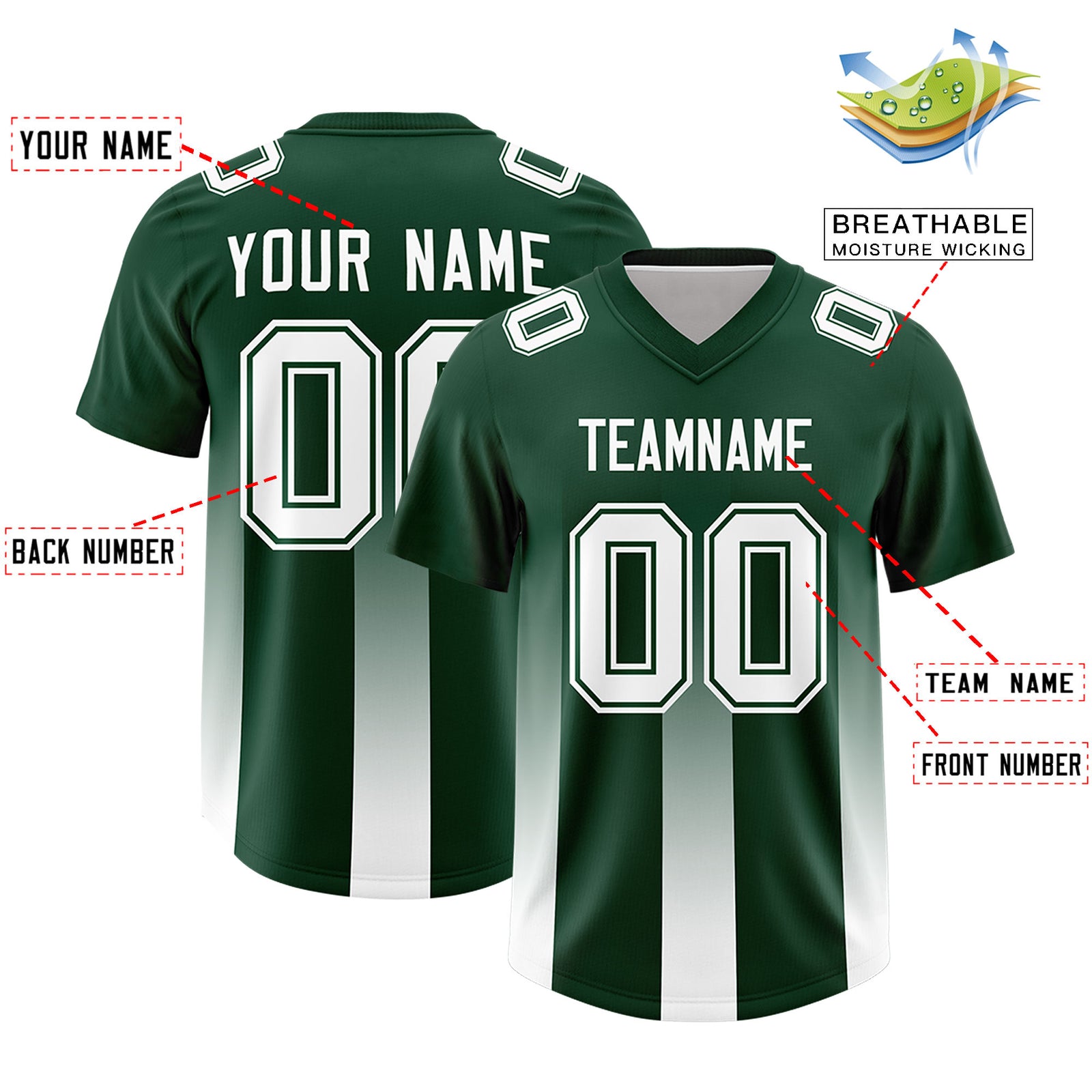 Custom Green White Vertical Width Stripe Gradient Fashion Personalized Team Football Jersey