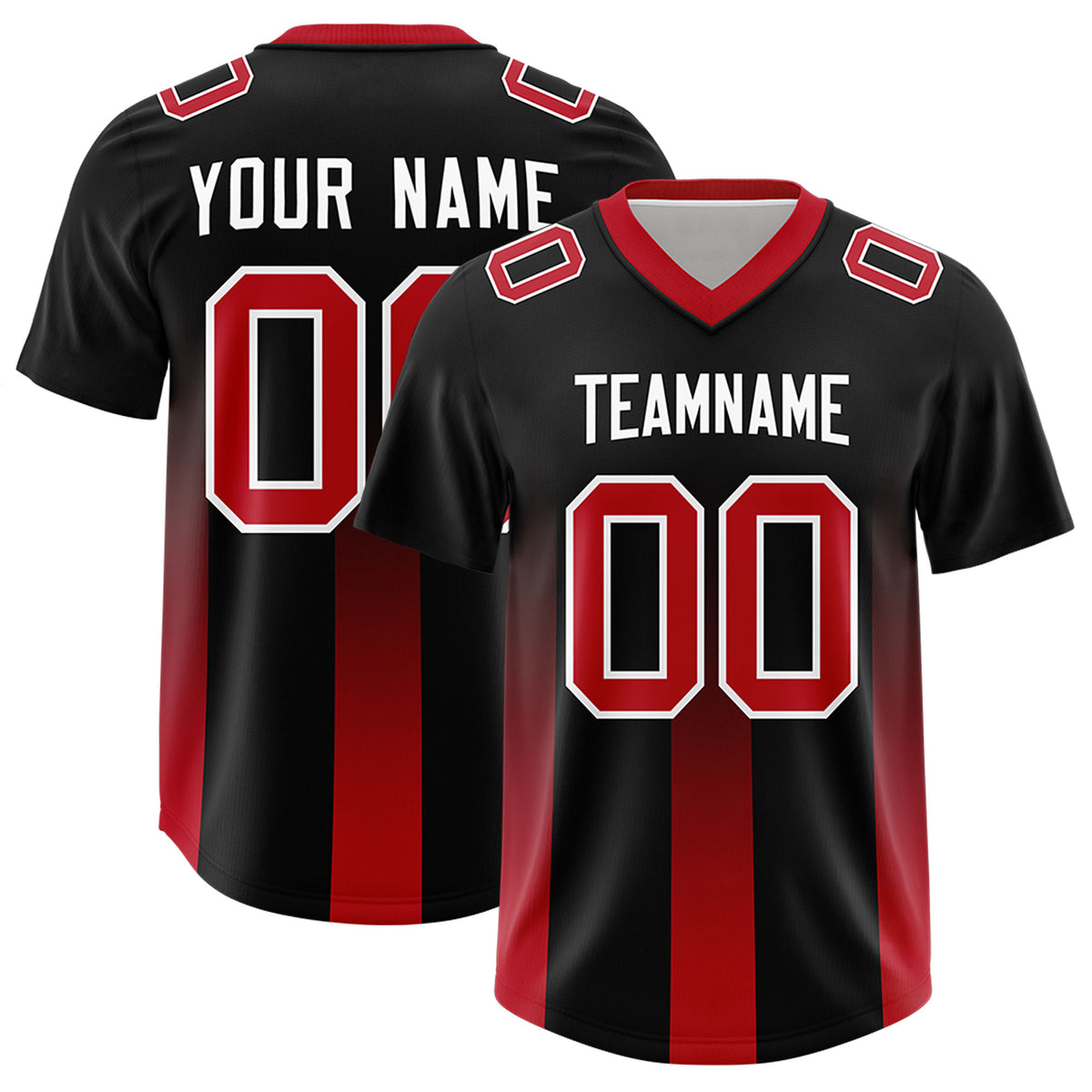 Custom Black Red Vertical Width Stripe Gradient Fashion Personalized Team Football Jersey
