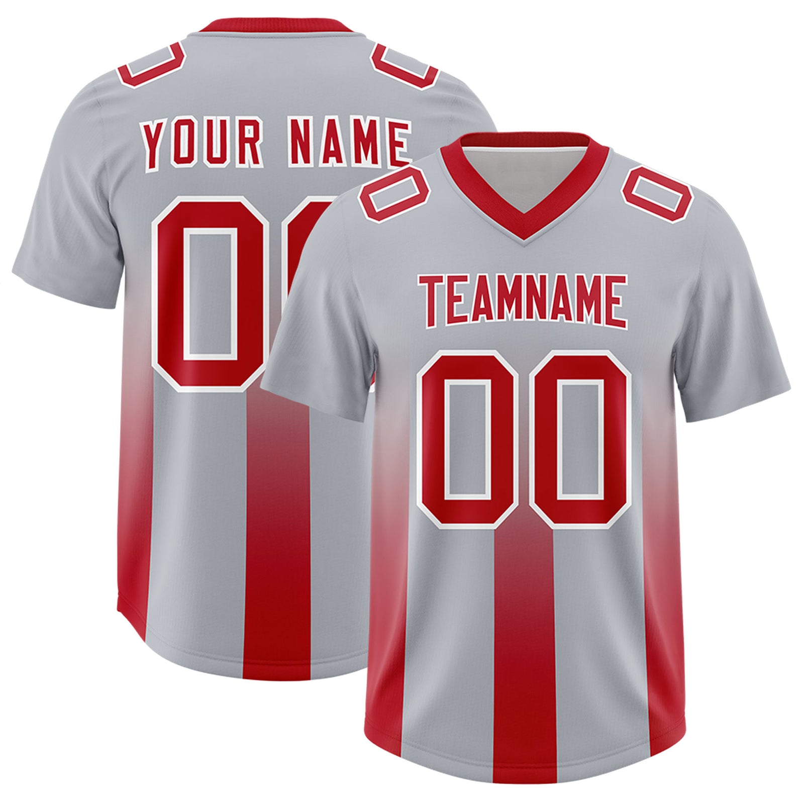 Custom Gray Red Vertical Width Stripe Gradient Fashion Personalized Team Football Jersey