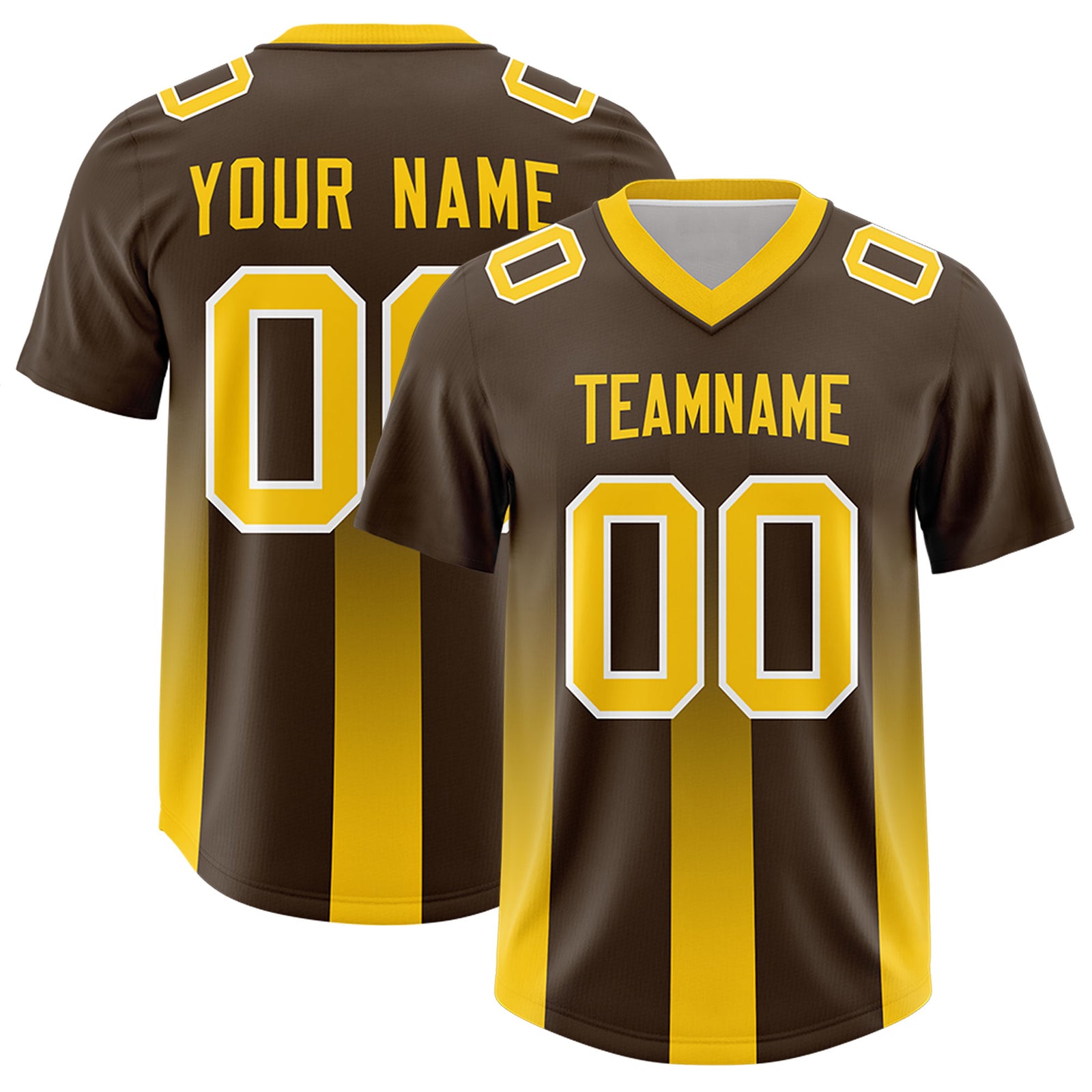 Custom Brown Yellow Vertical Width Stripe Gradient Fashion Personalized Team Football Jersey