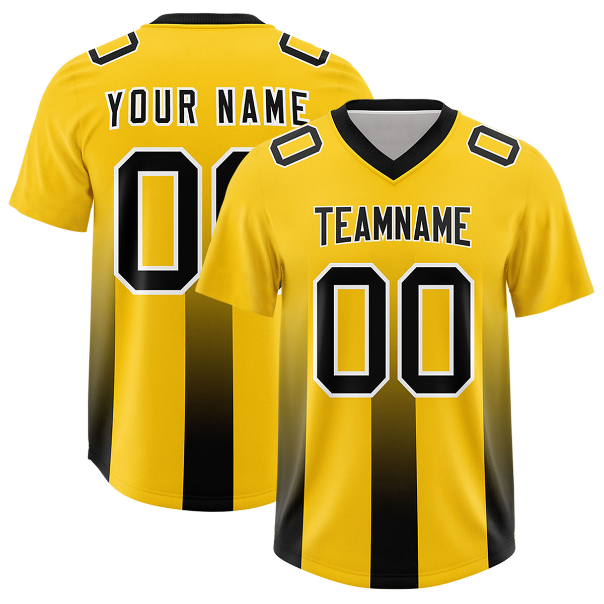 Custom Yellow Black Vertical Width Stripe Gradient Fashion Personalized Team Football Jersey