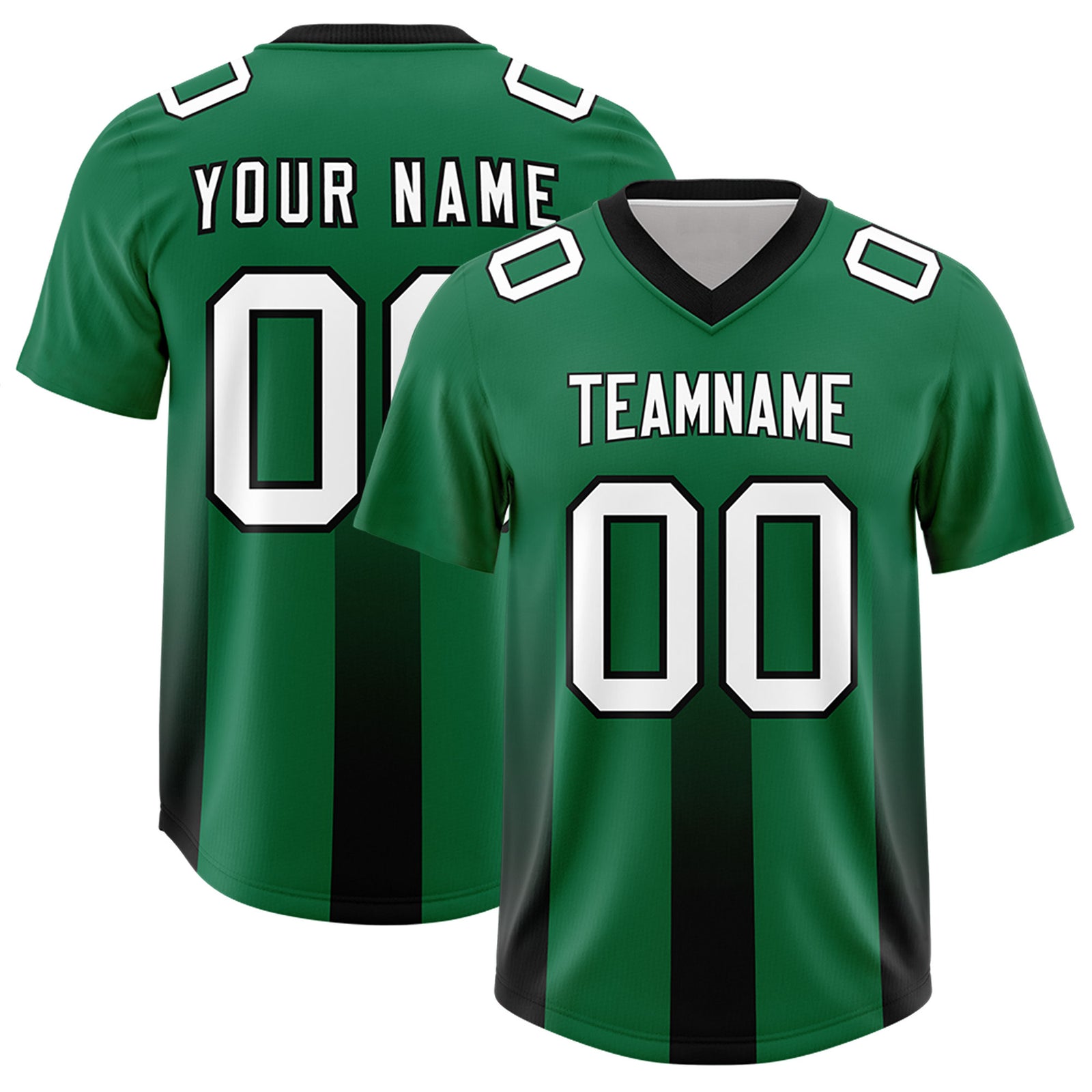 Custom Kelly Green Black Vertical Width Stripe Gradient Fashion Personalized Team Football Jersey
