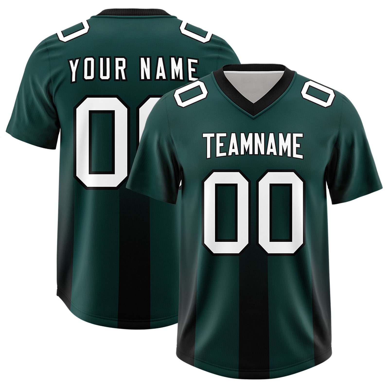 Custom Midnight Green Black Vertical Width Stripe Gradient Fashion Personalized Team Football Jersey
