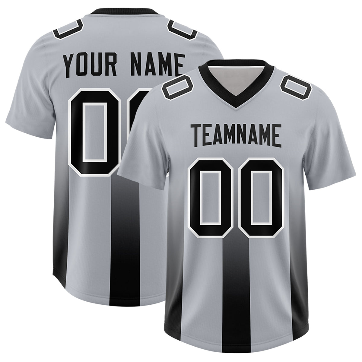 Custom Gray Black Vertical Width Stripe Gradient Fashion Personalized Team Football Jersey