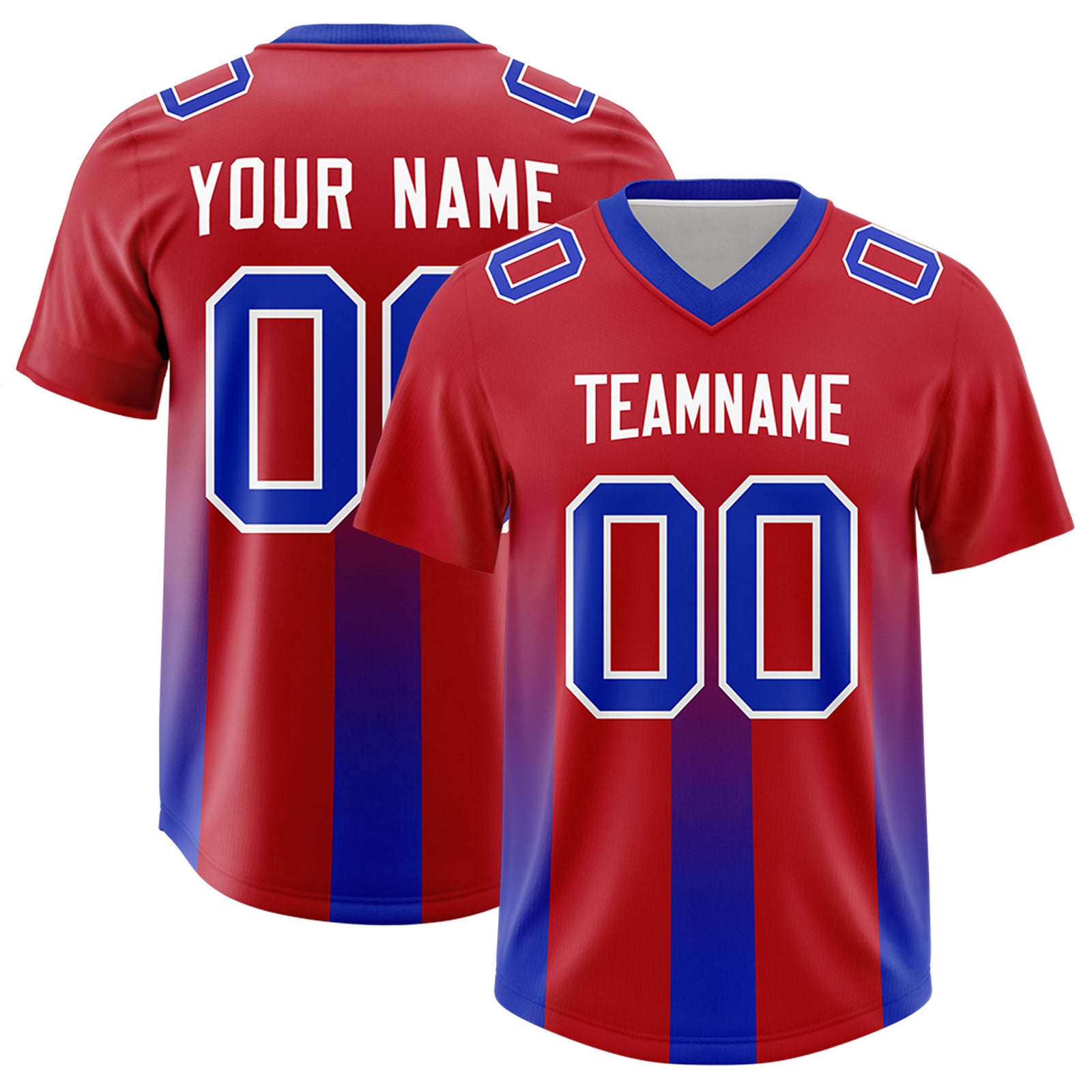 Custom Red Royal Vertical Width Stripe Gradient Fashion Personalized Team Football Jersey