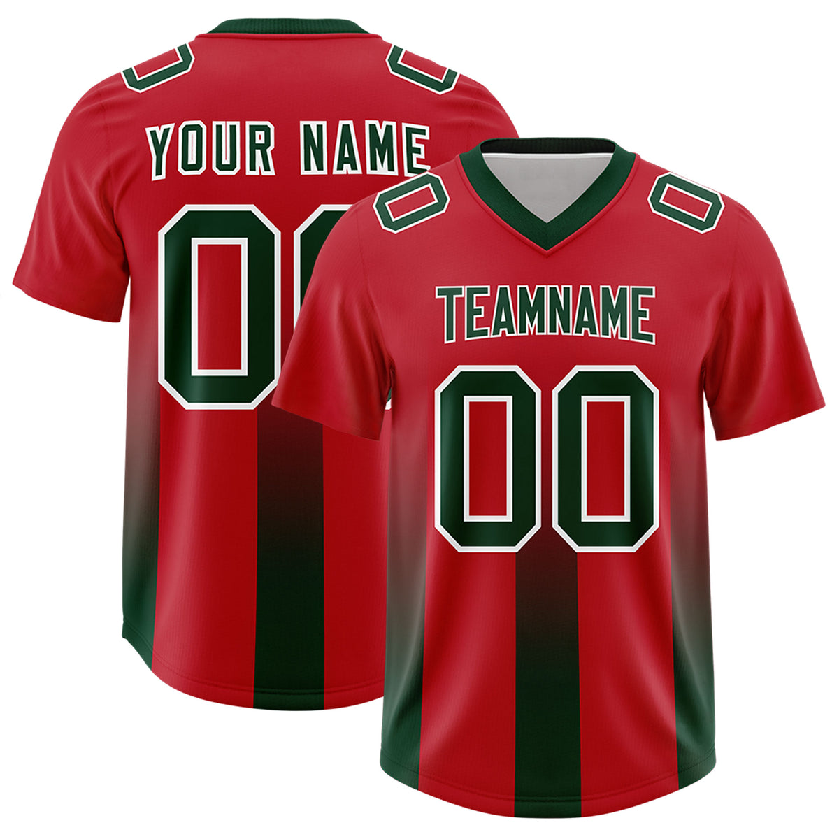Custom Red Green Vertical Width Stripe Gradient Fashion Personalized Team Football Jersey