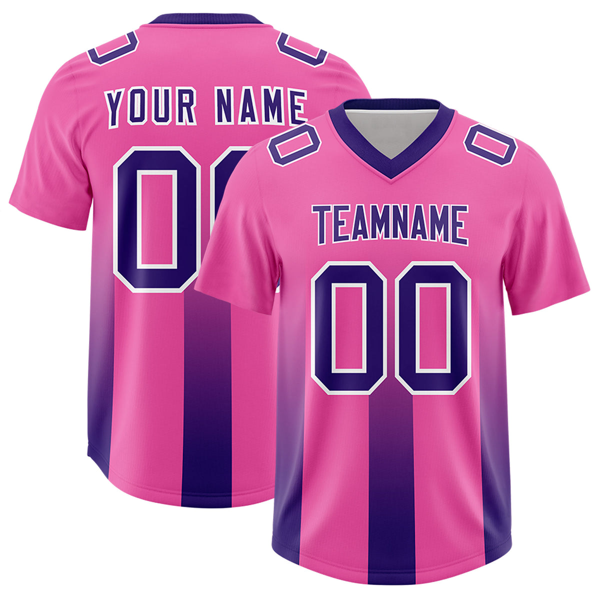 Custom Pink Purple Vertical Width Stripe Gradient Fashion Personalized Team Football Jersey