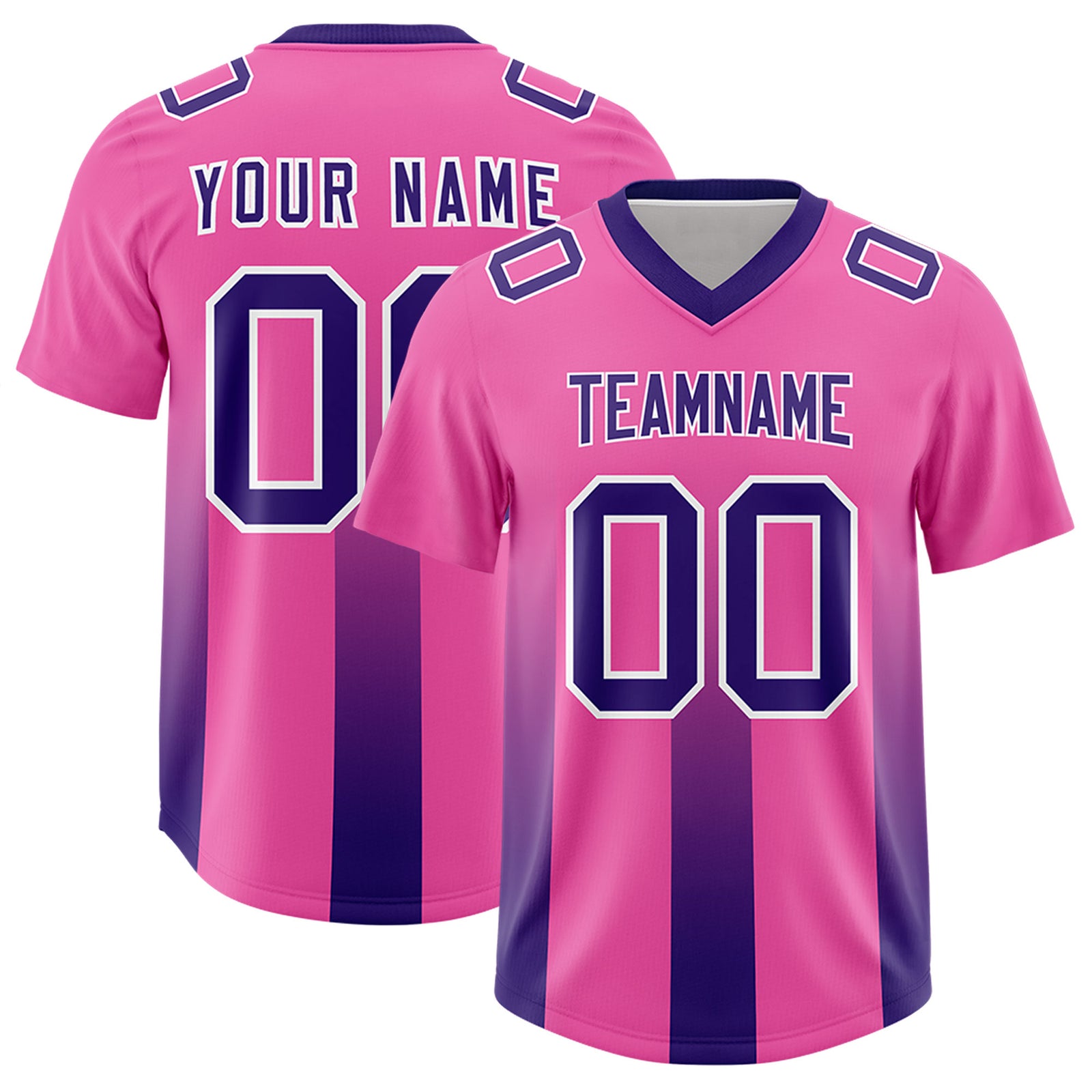 Custom Pink Purple Vertical Width Stripe Gradient Fashion Personalized Team Football Jersey