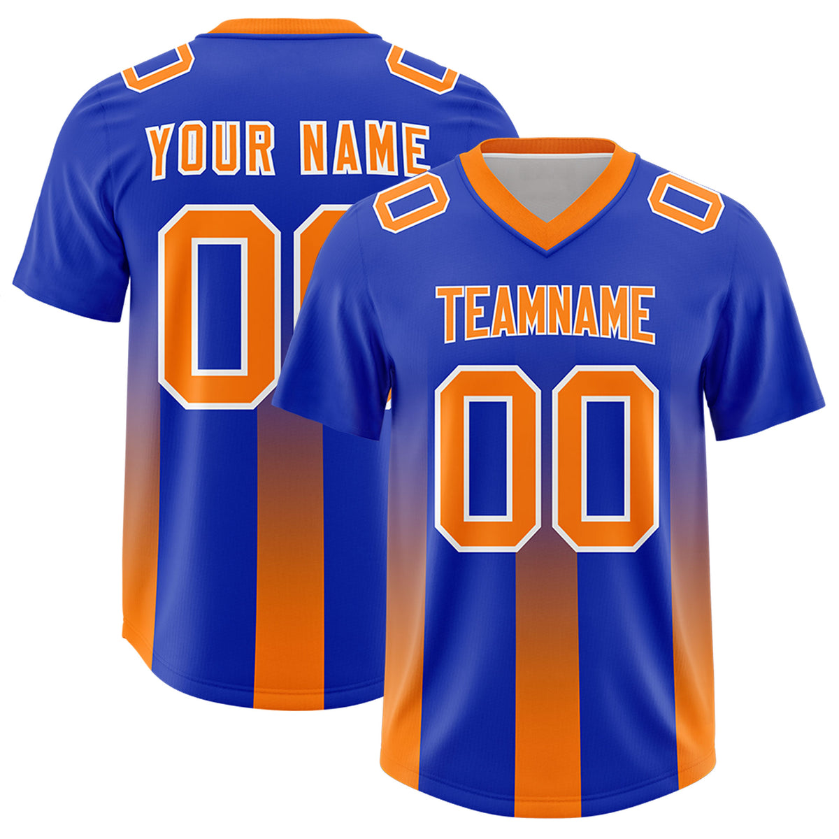 Custom Royal Orange Vertical Width Stripe Gradient Fashion Personalized Team Football Jersey
