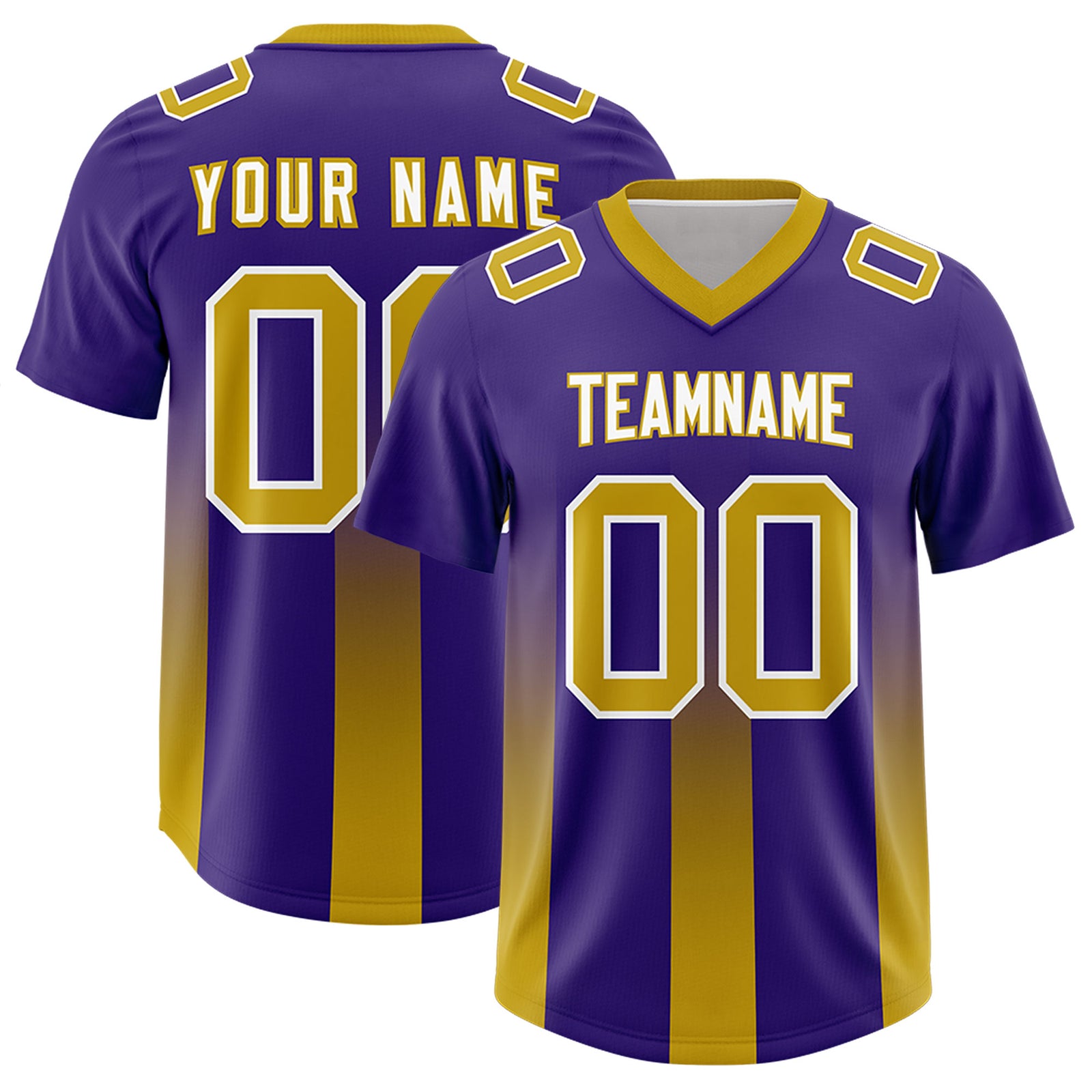 Custom Purple Old Gold Vertical Width Stripe Gradient Fashion Personalized Team Football Jersey