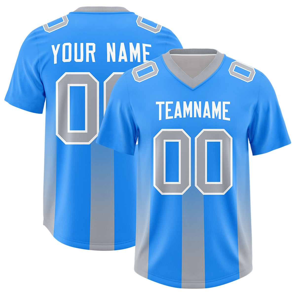 Custom Light Blue Gray Vertical Width Stripe Gradient Fashion Personalized Team Football Jersey