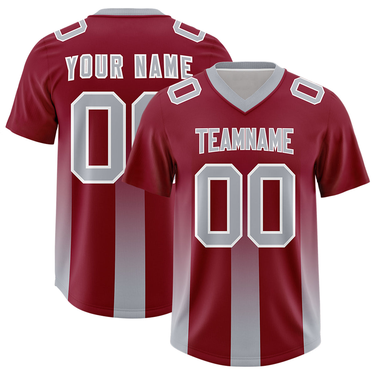 Custom Cardinal Gray Vertical Width Stripe Gradient Fashion Personalized Team Football Jersey